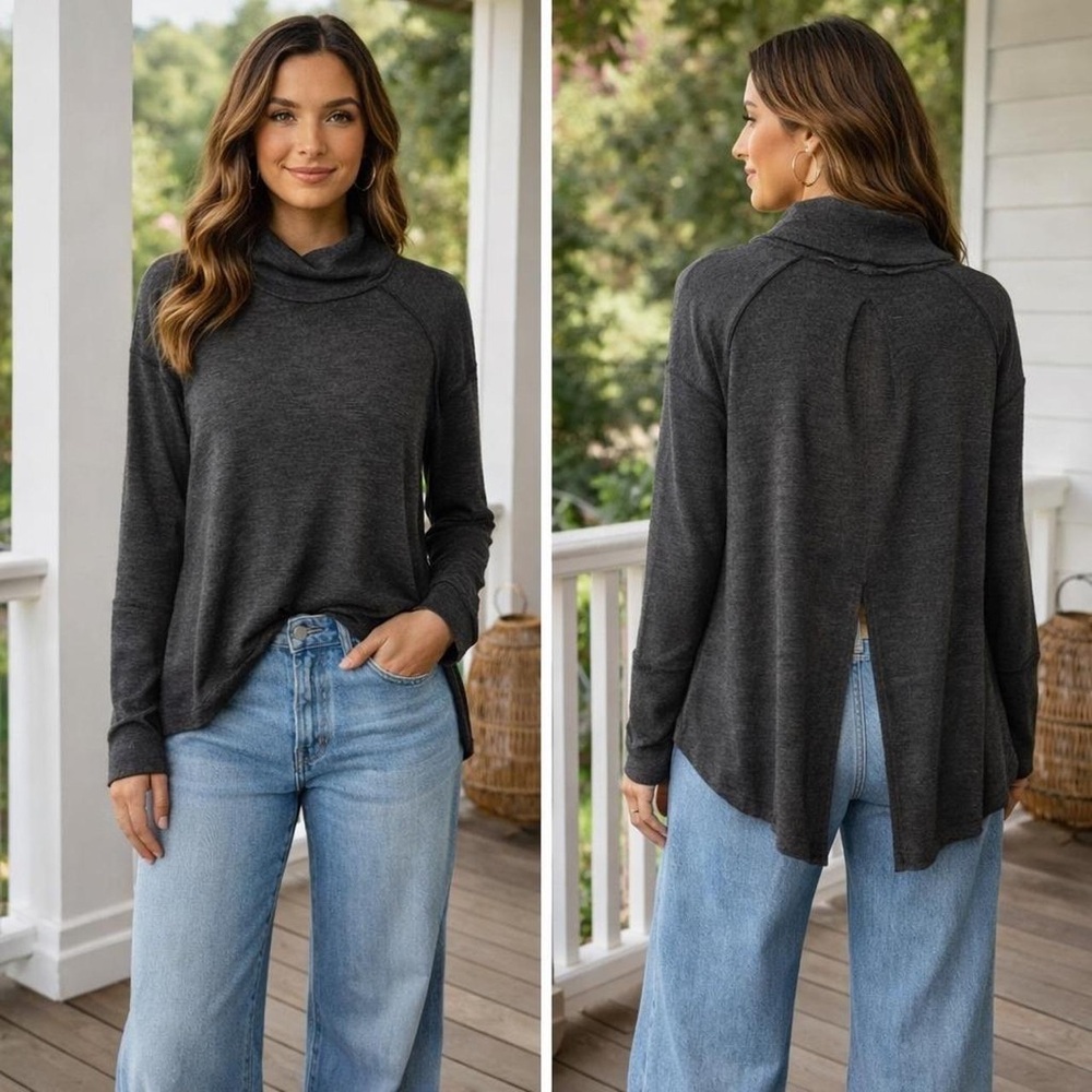 We The Free Charcoal Gray Turtleneck Sweater